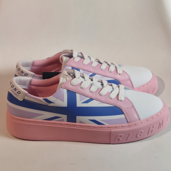 John Richmond pink & blue printed leather union jack sneakers, EU41, NWT, SS23 - Picture 5 of 10